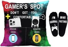 Svnntaa Gamer Gifts Pillow Cover Case 18x18 inch with Dual Pockets Gamer Gifts for Teenage Men Boys, Gaming Room Decoration, Gamer Pillow Cover and Gaming Socks Gifts Set