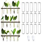 Wall Hanging Planter Terrarium with Wooden Stand, 3 Tiered Mini 15 Pcs Retro Hanging Propagation Glass Test Tube Flowers-Bulb Vases for Hydroponic Plants Cutting Home Office Patio Décor (Brown)