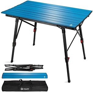 VILLEY Portable Camping Table with Adjustable Legs, Lightweight Aluminum Folding Beach Table with Carrying Bag for Outdoor Cooking, Picnic, Beach, Backyards, BBQ and Party - Blue