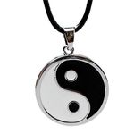 Magideal White Black Enamel Stainless Steel Yin Yang Pendant Necklace with Chain for Women