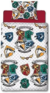 Harry Potter Single Duvet Cover Grid Design | Reversible 2 Sided Bedding Duvet Cover Official Merchandise, Pillow Case Included (Single)