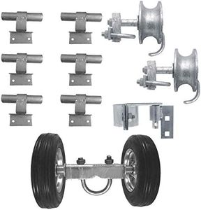 6" CHAIN LINK WALL MOUNTED ROLLING GATE HARDWARE KIT: (Chain Link Fence Gate Parts) (6" Rut Runner, 2 Track Wheels, 6 Wall Mounted Track Brackets, 1 Rolo Latch)