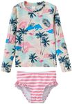 UMELOK Toddler and Little Girls Rash Guard Sets with Bikini Bottoms Swimwear, Pink, Coconut Island, 4T