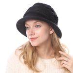 ZffXH 1/2 PC Winter Wool Knit Cloche Hat 1920 Vintage Beanie Cap Bowler Church Bucket Hat for Women Ladies Black