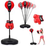 GYMAX Punching Ball, Inflatable Free Standing Boxing Ball with Boxing Gloves, Air Pump and Holder, Height-adjustable Punching Bag for Children & Teenagers & Adults (81-123cm)