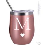 Calltoge Personalized Initial Gifts 12 Ounces Stainless Steel Wine Tumbler with Straw Brush Wedding Bridesmaid Proposal Birthday Graduation Gift for Men Women Monogrammed Mug Cup Gift (M)