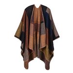 QBSM Shawl Wrap for Women Knitted Ponchos Capes Open Front Cardigan Scarf Blanket for Fall and Winter Khaki