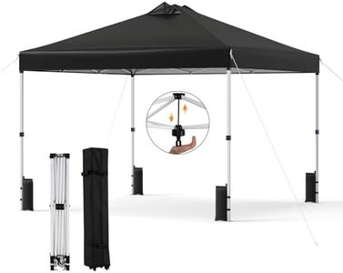 Goplus 10 x 10 FT Pop up Canopy Tent, 1 Person Easy Setup Gazebo Shelter w/ 1 Button Push, Roller Bag, Silver-coated Top, Heavy-duty Frame, Sandbags, Stake & Ropes, Party Tent for Picnic Event (Black)