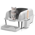 Paxyeet Enclosed Stainless Steel Cat Litter Box with Lid Extra Large Litter Box for Big Cats XL Metal Litter Pan Tray with High Wall Sides Enclosure, Non-Sticky, Anti-Leakage, Easy Cleaning