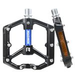 ROADNADO Bicycle Pedals with Reflectors MTB Flat Pedals CNC Aluminum Alloy Bike Pedals Non-slip Ultralight Pedals for Mountainbike MTB BMX Road Bike Pedals 9/16 inch Black-blue