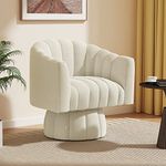 FFIJJ Mid Century 360 Degree Swivel Cuddle Barrel Accent Sofa Chairs, Round Armchairs with Wide Upholstered, Fluffy Velvet Fabric Chair for Living Room, Bedroom, Office, Waiting Rooms (Beige)