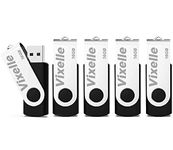 Vixelle 5 Pack 16GB High Speed USB 2.0 Flash Drives – 360° Swivel Metal Style USB Stick Pen Drive with Keychain Loop – 16GB USB Memory Sticks Bulk Pack for PC, Mac, TV, Car Audio – Black