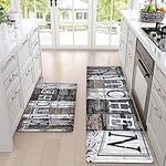 Yugarlibi Kitchen Mats Sets, 2 Piece PVC Memory Foam Kitchen Rugs, Waterproof Non-slip Anti-Fatigue Stain-Resistant Kitchen Runner Washable Standing Mats for Kitchen Floor Home Office 44x75+44x120cm