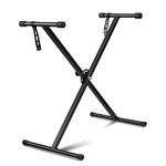 Flexzion Classic Keyboard Stand Musician Electronic Piano Organ Single Tube X Type 7 Position Folding Adjustable Height Metal Braced Rack Portable with Locking Straps