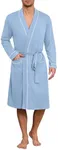 Ekouaer Mens Robes Lightweight Knit Bathrobe Long Sleeve Kimono Robe V Neck Spa Knee Length Sleepwear with Pockets S-XXL