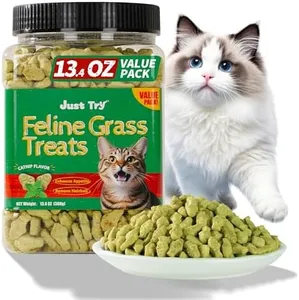 Just Try 13.4 OZ Cat Grass Treats Natural Salmon Flavor Healthy Cat Snacks Training Biscuits Catnip for Cats Dental and Hairball Control Treats
