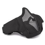 GES Foldable Tactical Half Face Mask Outdoor Mask Protective Mesh Riding Breathable Mask for Airsoft Paintball CS with Adjustable Belt Strap (Black)