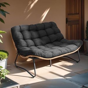 Crestlive Products Outdoor Loveseat, 2 Seater Outdoor Couch with Soft Cushion, All-Weather Boho Rattan Patio Furniture for Deck,Balcony, Poolside, Backyard, Porch (Black)