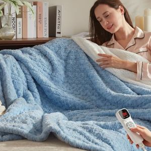 Electric Heated Blanket,72x84 Heating Full Luxury Soft Rose Faux Fur Blue