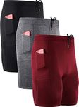 Neleus Men's 3 Pack Running Compression Shorts with Pockets,6072,Black,Grey,Red,US 2XL,EU 3XL