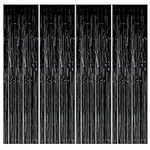 4 Pack Foil Fringe Curtains, 3.3ft x 9ft Tinsel Curtain Backdrop, Black Metallic Tinsel Curtains, Self-Adhesive Foil Streamers Party Decorations For Birthday Favors,Prom,Wedding,Christmas Supplies