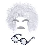 Lystaii Old Man Costume Set Mad Scientist Wig Glasses Mustache Eyebrows for Dressing up Grandpa Costume Halloween Cosplay Set