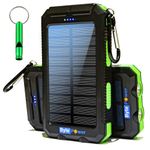 BytePower Solar Charger Power Bank 20000Mah, Portable Solar Pone Charger With Compass,Carabiner, Whistle,Flashlights,Solar Panel Charger,Camping Gear Accessory (Green)