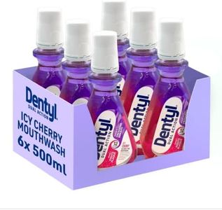 Dentyl Dual Action CPC Mouthwash, 12hrs Fresh Breath, Alcohol Free, ICY Cherry, Plaque-Reducing 6x500ml
