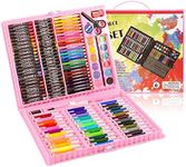 SAYEEC Art Kit, 150 Pcs Drawing Supplies with Oil Pastels, Crayons, Watercolor Cakes, Art Coloring Set Box for Kids, Adults, Artists (Pink)