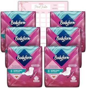Body Form 8 Ultra Long Sanitary Towels with Wings Pack of 6, 48 (8 x 6 Packs) Heavy Flow Breathable Top Layer Period Pads, Cour-V Ultra Long with Caliko Period Tracker