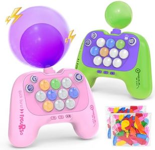 fygurso Handheld Speed Pushing Game Machine with Balloons 2-Player Fidget Game Light Up Quick Push Game Fast Push Puzzle Game Console for 8 9 10 11 12+ Years Old Kids Adults-Pink+Green