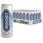 Boost Energy Drink Sugar Free Original Flavour, 250ml x 24 pack, Vegan Friendly Great Tasting Energy Boost, Only 10 kcals per can, Taurine Carbonated Drink with Added B Vitamins and Caffeine