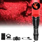 XLENTGEN 350 Yard Red Light Hunting LED Flashlight Zoomable Predator Light Tactical Flash Lights Kit with Pressure Switch Rail Mount & Scope Mount for Coyote Hog Varmint Coon Fox Night Vision