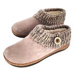 Clarks Women's Suede Leather Slipper with Knitted Sweater Collar & Faux Fur Lining - Indoor/Outdoor House Slippers for Women with Cork Midsole Clog, Hummus, 8