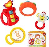 KiddoLab Baby Rocker Musical Kids Guitar Instruments Set with Electric Toy Guitar and Rattles. Baby Guitar Toys for Early Development and Music Educational Learning. 3 Months and Older