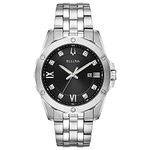 Bulova Mens Box Set 96K106 Quartz Diamond Stainless Steel Black Dial Watch