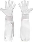 Mr.Bee Beekeeping Supply Goatskin Leather Beekeeper Gloves with Vent Long Canvas Sleeve & Elastic Cuff M