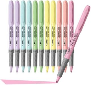 BIC Brite Liner Grip Pastel Highlighter Set, Chisel Tip, 12-Count Pack of Pastel Highlighters in Assorted Colors, Cute Highlighters for Bullet Journaling, Note Taking and More