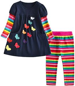 DXTON Little Girls Outfit Set Casual Long Sleeve T-Shirt Tops and Leggings Pants 2Pcs Clothes Sets For 3-12 Years FIT5805-4T