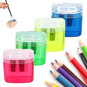 Pencil Sharpeners with Lid, Dual Holes Handheld Pencil Sharpener Manual for Standard and Jumbo Pencils, Compact Cute Sharpener for Kids Adults Students School Home Office (Mix*4)
