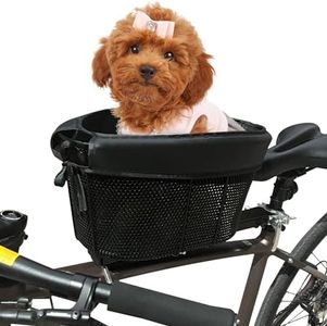 Dog Bike Basket, Adjustable Safety Strap Pet Bike Basket, Bike Dog Basket with Black Liner,for Up to 15lbs Small Dogs Cats Pets(Black)