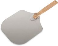 Aluminum Metal Pizza Peel, Pizza Paddle for Baking Homemade Pizza and Bread 12 Inch x 14 Inch with Foldable Wood Handle for Easy Storage, for Any Outdoor Or Indoor, Oven or Grill Use (Wood)