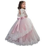 Pageant Flower Girls Dress Lace Long Sleeves Princess Tulle Ball Gown (Blush, 4)