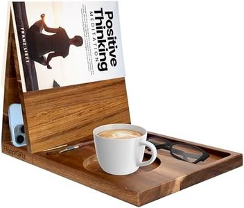 HappiGifts Wooden Book Holder Stand for Page Rest with Cup Glasses Tablet Phone Holder Book Lovers Birthday Gift Nightstand Desktop Accessory