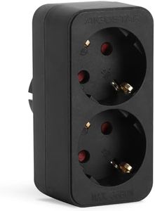 Aigostar Adaptador Enchufes Europeos de T ocupa con 2 Tomas.Enchufe de Pared.con Protección Infantil,16A,250V,Blanco (1 Pieza, 2 Schuko, Negro)