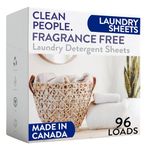 Clean People Laundry Detergent Sheets - Recyclable Packaging, Hypoallergenic, Stain Fighting - Ultra Concentrated, Laundry Soap - Fragrance Free, 96 Pack