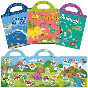 Reusable Sticker Books for Kids 2-4 Years Old, Toddler Activity Sticker Book, Preschool Educational Learning Toys for Girls Boys Birthday Gift (Dinosaur, Ocean and Animals Theme)