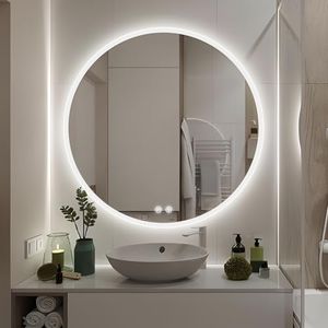 28 Inch Round 700mm Led Mirror for Bathroom with Front Light and Backlit, Dimmable Anti Fog Wall Bathroom Mirror with Led Lights, Water Proof, Decor Vanity Mirror