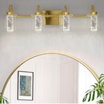 GAOMON Bathroom Light Fixtures, 4 Light Brushed Gold Vanity Lights Crystal Bubble Glass Dimmable 3 Color Temperatures Modern Bathroom Wall Sconce for Bathroom Hallway Kitchen Bedroom Living Room