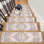 HEBE 8"x30" Carpet Stair Treads Self Adhesive Stair Runner Non Slip Staircase Step Treads Indoor Outdoor Stairway Carpet Reusable Stair Rugs for Wooden Steps(Set of 15)